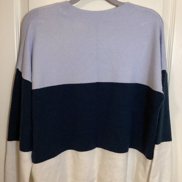 French Connection Women's Sweater Size M Blue Colorblock Striped Long Sleeve - Picture 4 of 8
